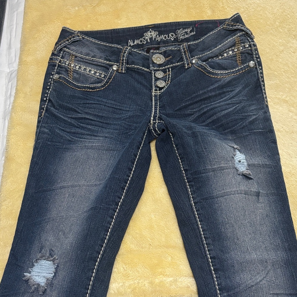 Almost Famous Women's Distressed Dark Blue Skinny Jeans